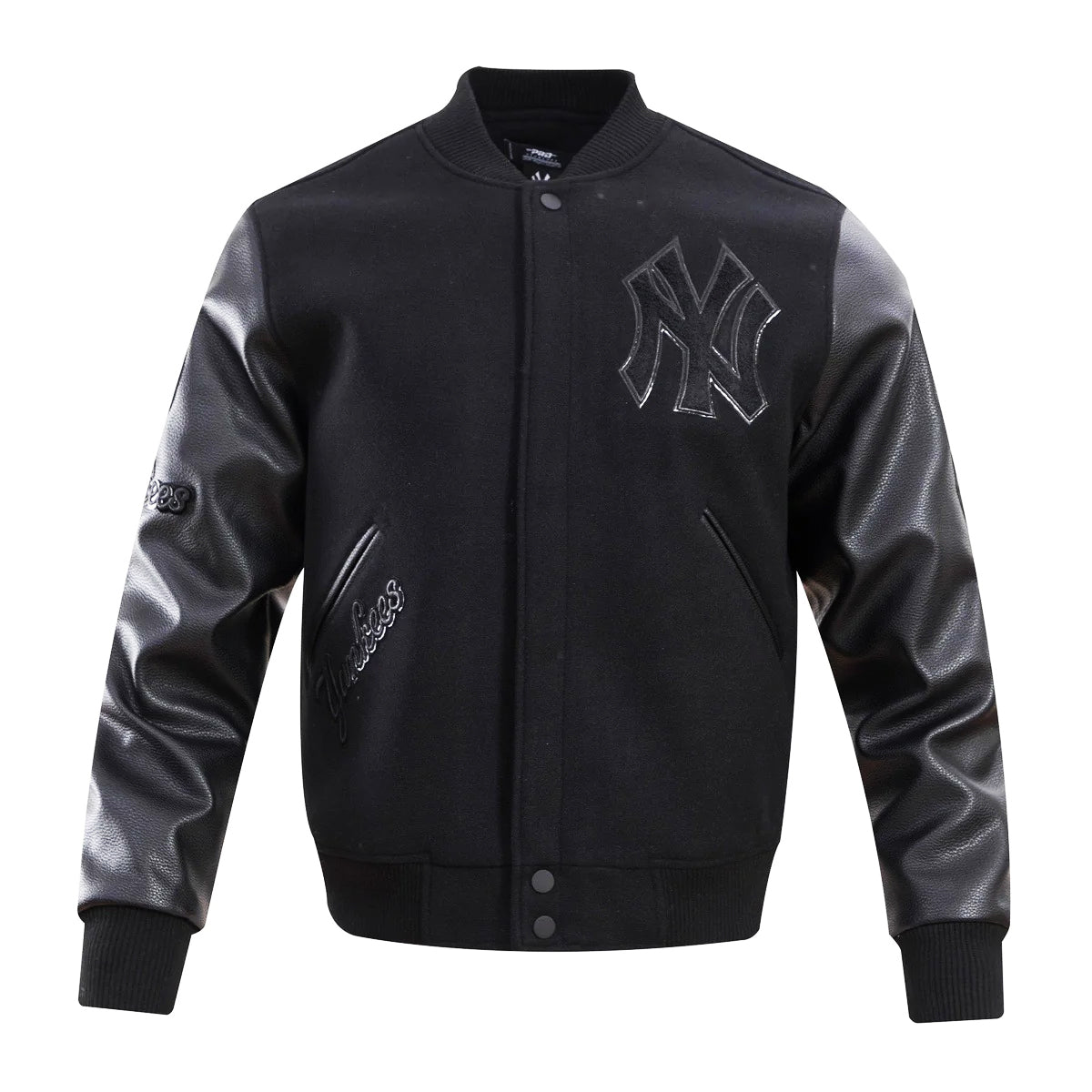 PRO STANDARD MEN'S MLB NEW YORK YANKEES ALL BLACK VARSITY JACKET