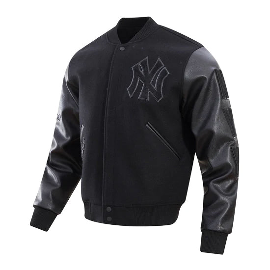 PRO STANDARD MEN'S MLB NEW YORK YANKEES ALL BLACK VARSITY JACKET