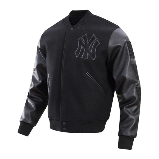 PRO STANDARD MEN'S MLB NEW YORK YANKEES ALL BLACK VARSITY JACKET
