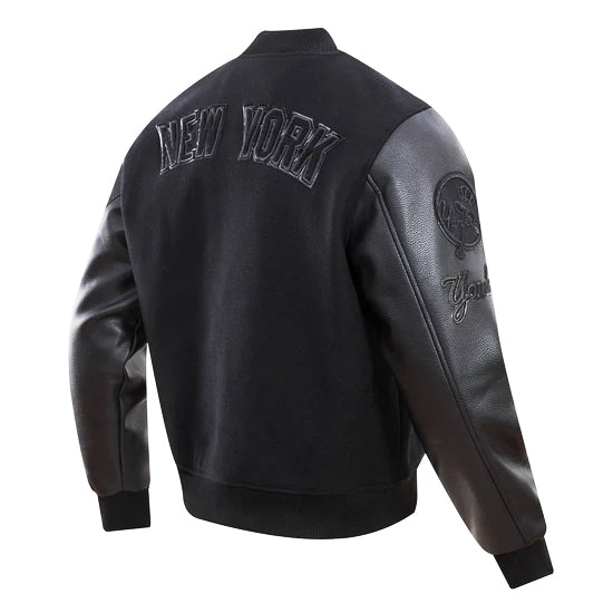 PRO STANDARD MEN'S MLB NEW YORK YANKEES ALL BLACK VARSITY JACKET