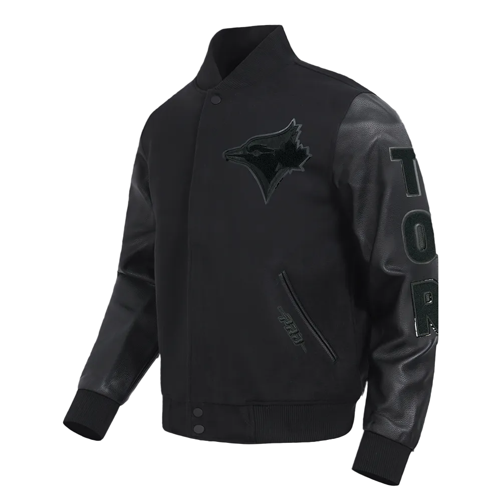 PRO STANDARD MEN'S MLB TORONTO BLUE JAYS CLASSIC WOOL ALL BLACK VARSITY JACKET