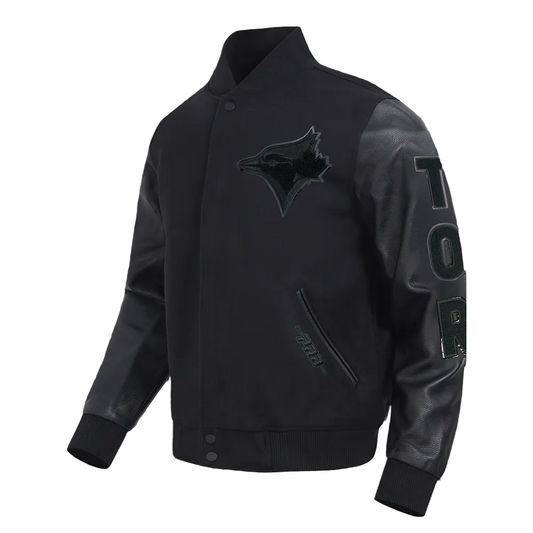 PRO STANDARD MEN'S MLB TORONTO BLUE JAYS CLASSIC WOOL ALL BLACK VARSITY JACKET