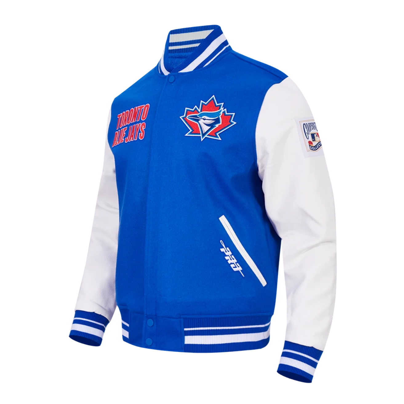 PRO STANDARD MEN'S MLB RETRO TORONTO BLUE JAYS LOGO ROYAL BLUE VARSITY JACKET