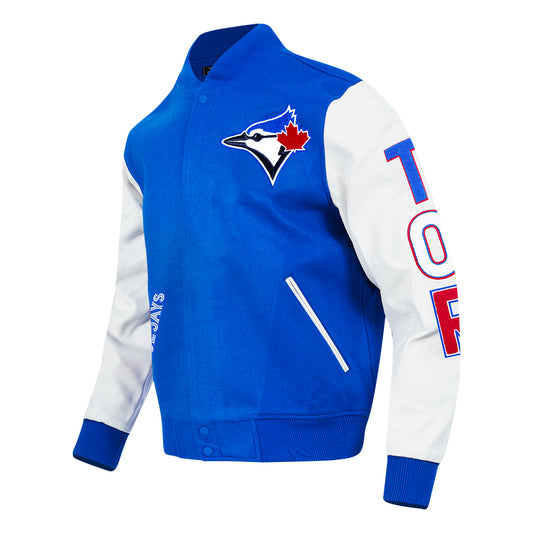 PRO STANDARD MEN'S MLB TORONTO BLUE JAYS CLASSIC WOOL ROYAL BLUE/ WHITE VARSITY JACKET