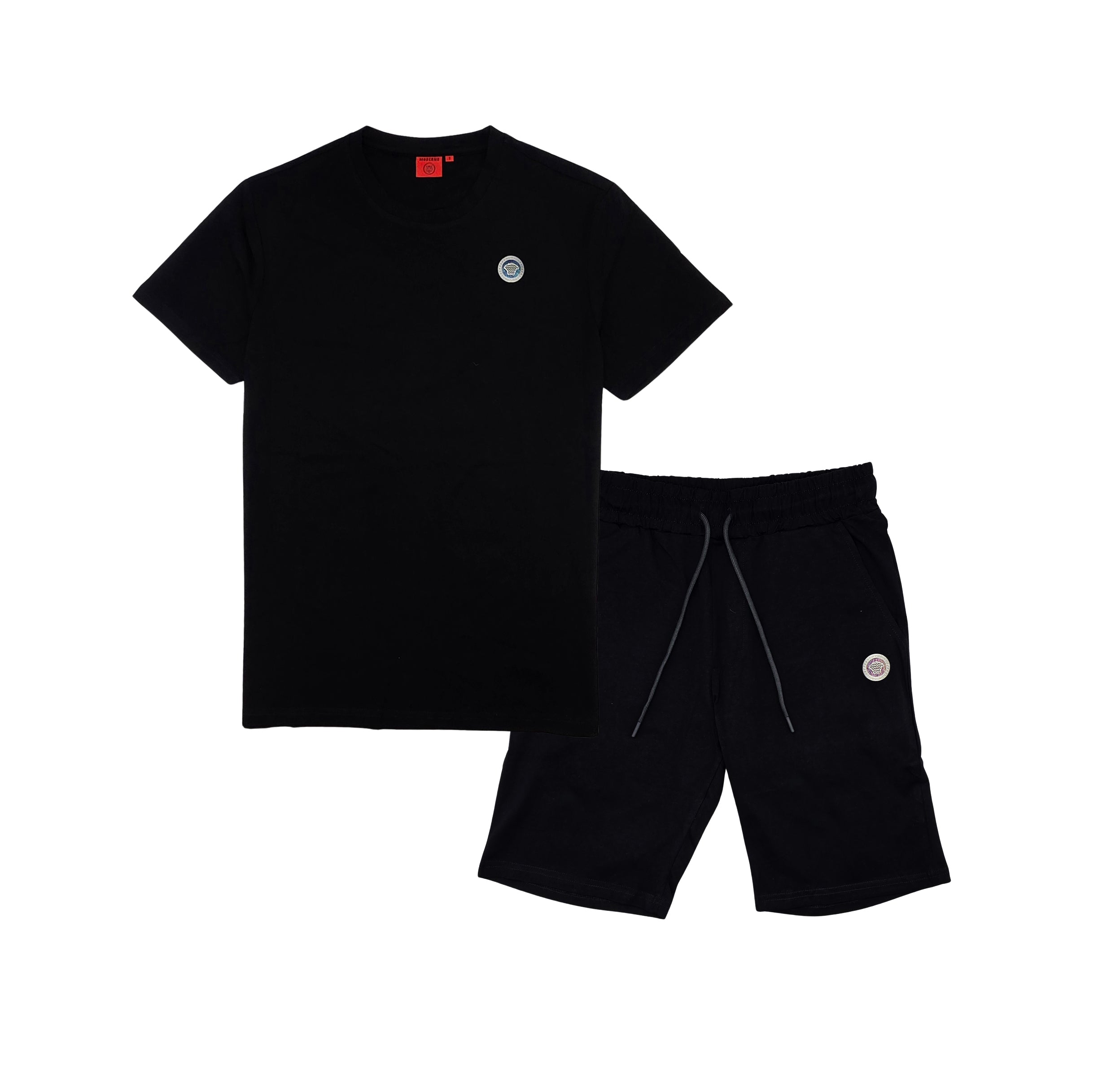 MODERNO MENS FANCY T-SHIRT/SHORTS SET (BLACK)