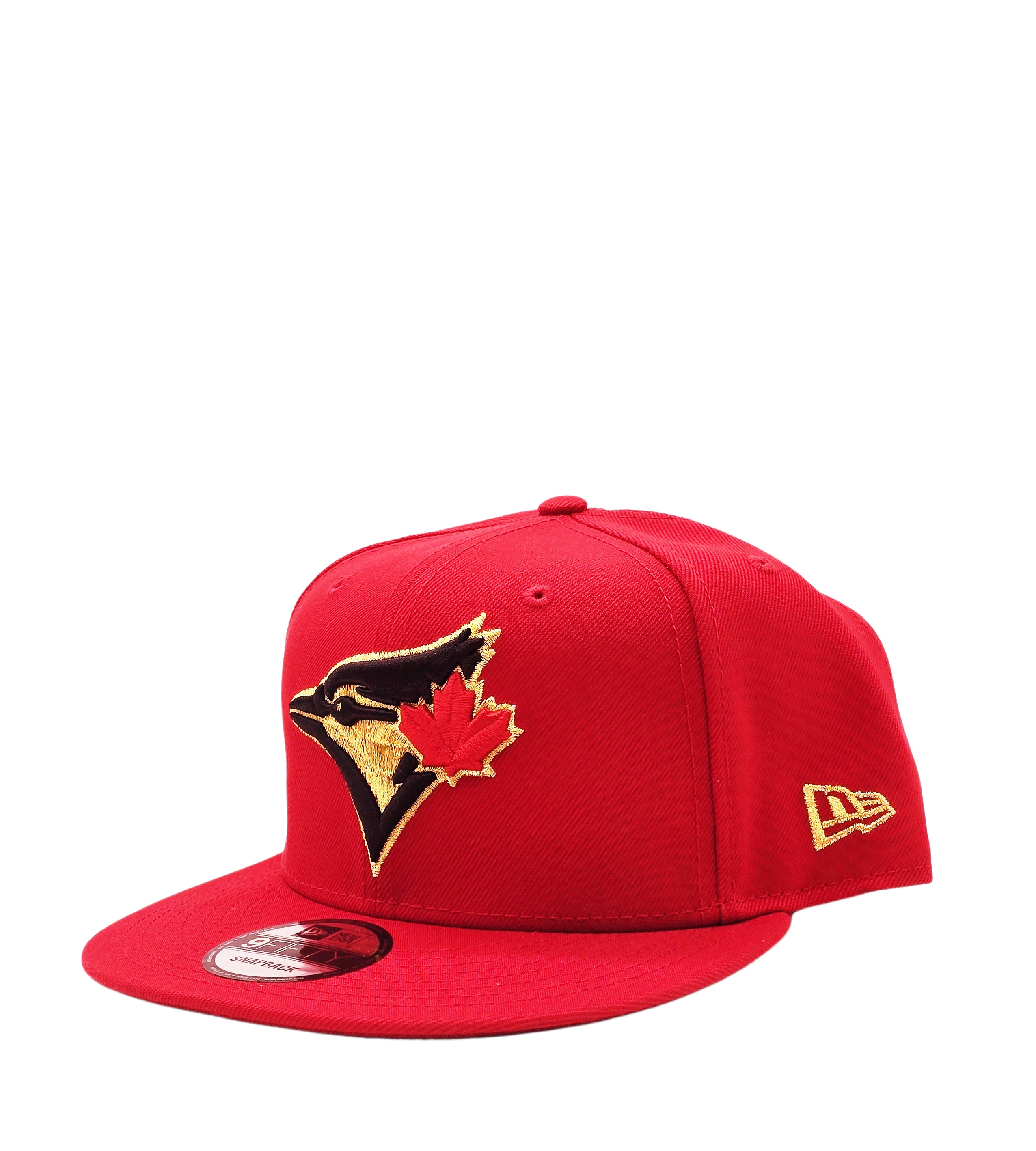 NEW ERA 9FIFTY TORONTO BLUE JAYS SCARLET RED/GOLD SNAPBACK HAT