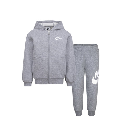 NIKE KIDS SPORTSWEAR CLUB FLEECE FULL ZIP HOODIE/JOGGER GREY SET (SIZE 4-7)