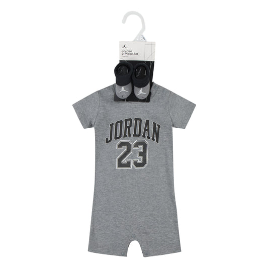 JORDAN NEWBORN ROMPER & BOOTIE SET (GREY SIZE 0-6 MONTHS)
