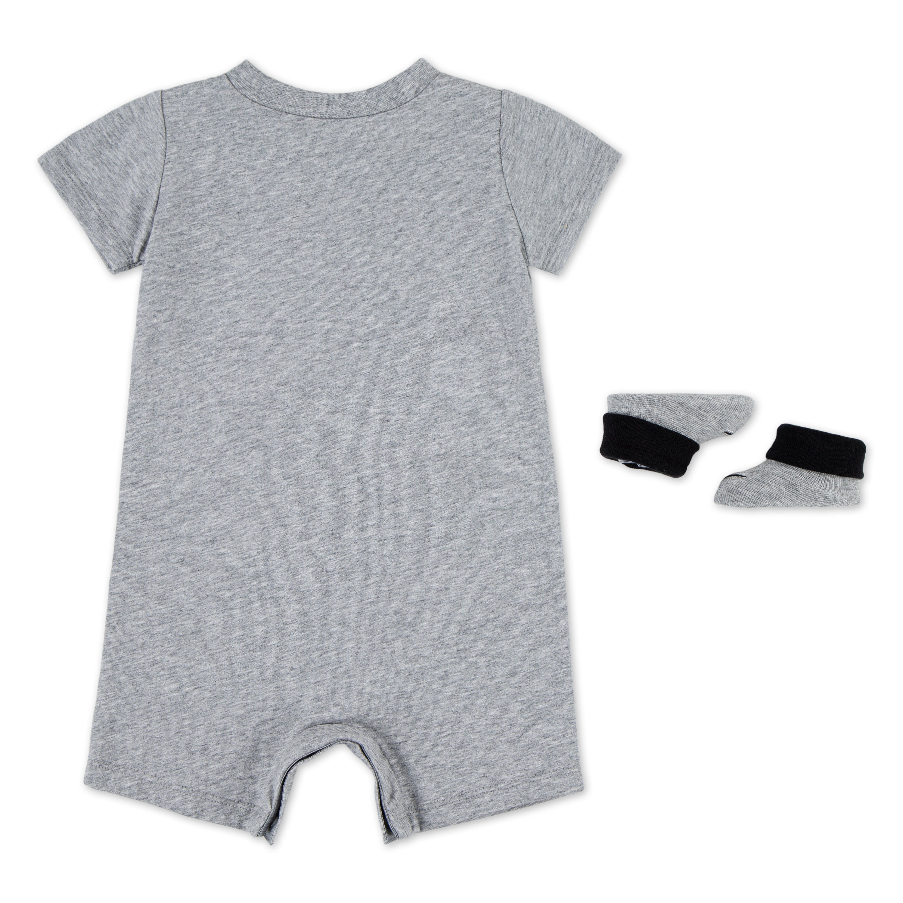 NIKE INFANT BABIES ESSENTIALS ROMPER AND BOOTIES 0-6M DARK GREY SET