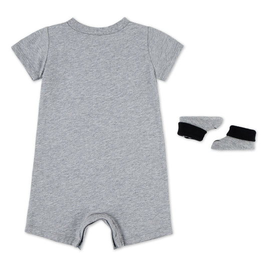 NIKE INFANT BABIES ESSENTIALS ROMPER AND BOOTIES 0-6M DARK GREY SET