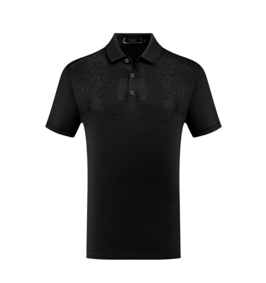 PAVINI MEN'S FASHION RHINESTONE POLO DESIGN T-SHIRT (BLACK P-3214)