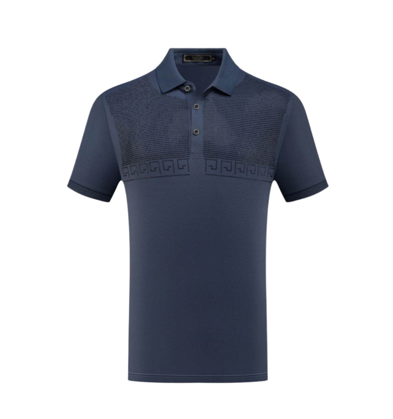 PAVINI MEN'S FASHION RHINESTONE POLO DESIGN T-SHIRT (BLUE P-3214)