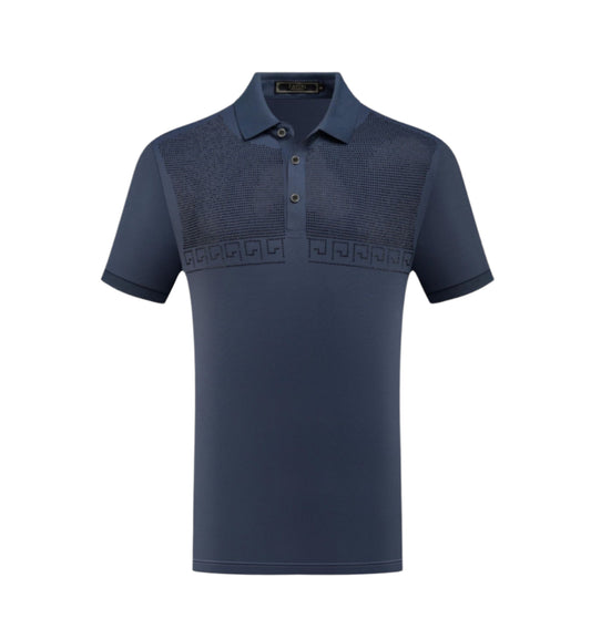 PAVINI MEN'S FASHION RHINESTONE POLO DESIGN T-SHIRT (BLUE P-3214)