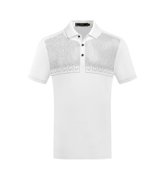 PAVINI MEN'S FASHION RHINESTONE POLO DESIGN T-SHIRT (WHITE P-3214)