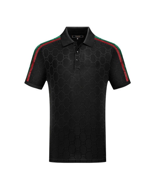 PAVINI MEN'S FASHION RHINESTONE POLO DESIGN T-SHIRT (BLACK P-3226)