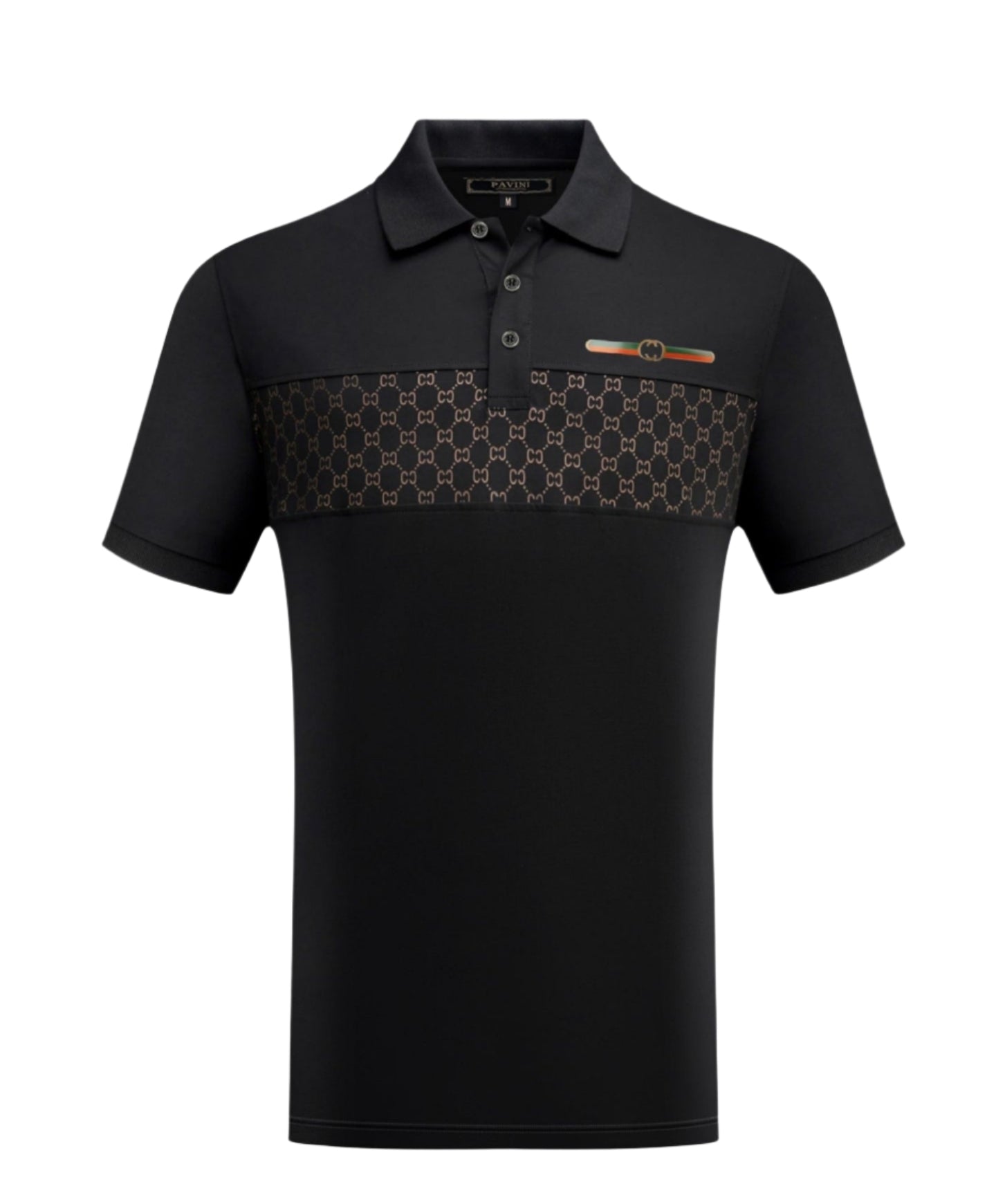 PAVINI MEN'S FASHION POLO DESIGN T-SHIRT (BLACK P-3257A)