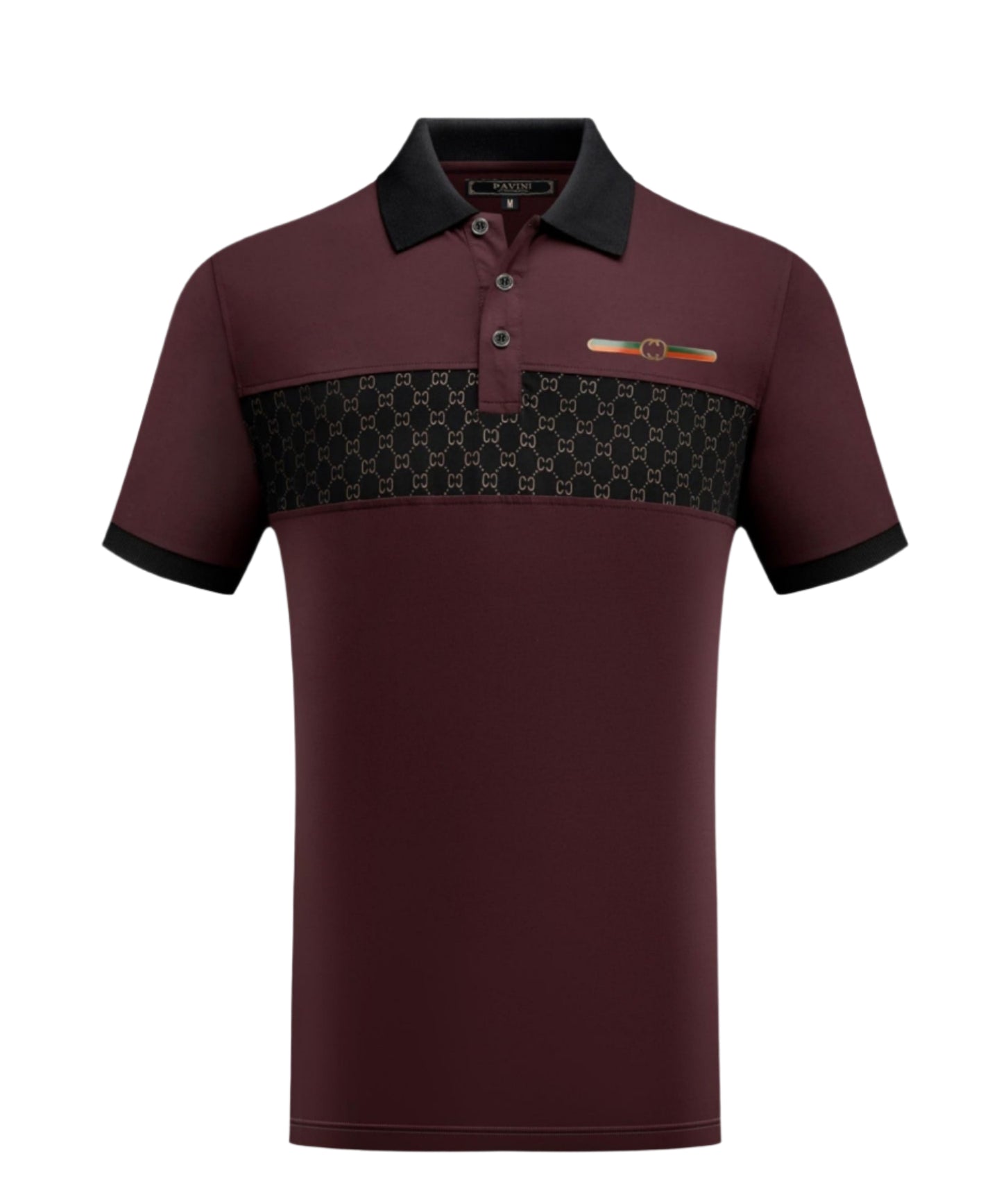 PAVINI MEN'S FASHION POLO DESIGN T-SHIRT (BURGUNDY P-3257)