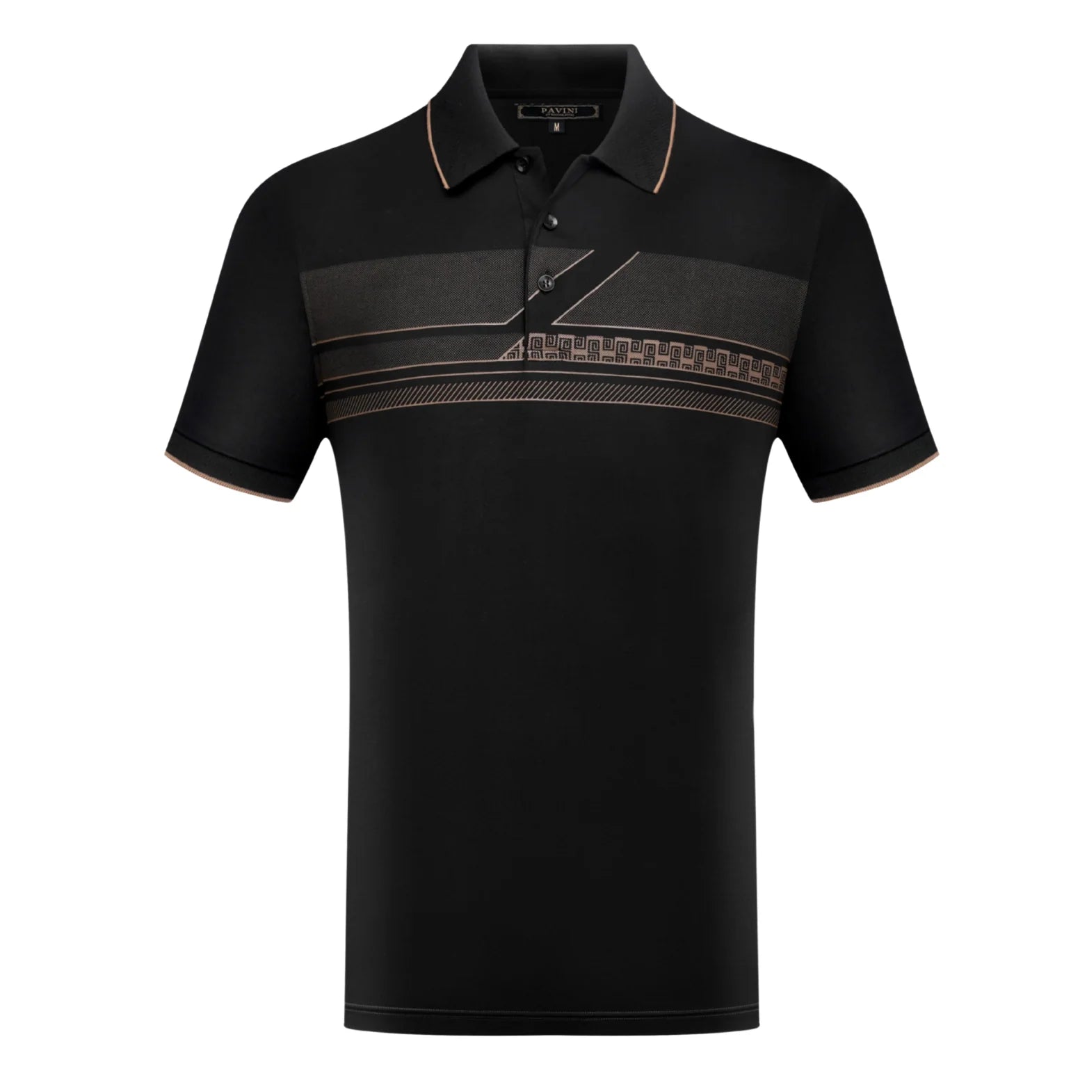PAVINI MEN'S FASHION POLO DESIGN T-SHIRT (BLACK P-3264A)