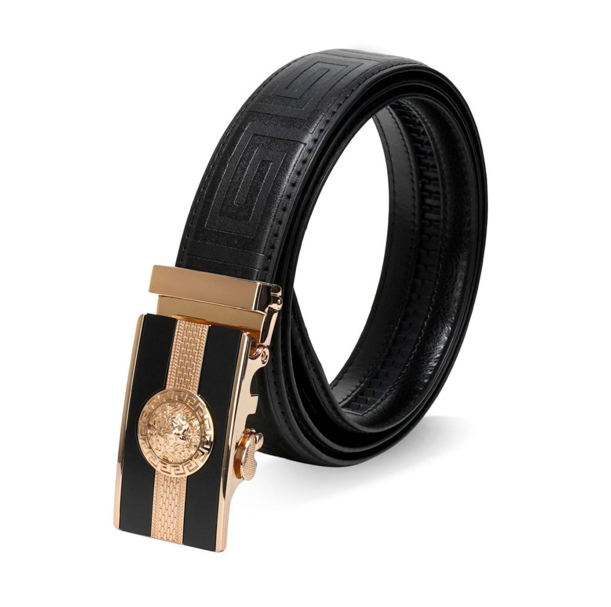 PAVINI MEN'S LEATHER DESIGNER BELT (PB-039-2 BLACK/GOLD)