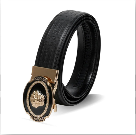 PAVINI MEN'S LEATHER DESIGNER BELT (PB-303-1 BLACK/GOLD)