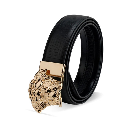 PAVINI MEN'S LEATHER DESIGNER BELT (PB507-2 BLACK/GOLD)