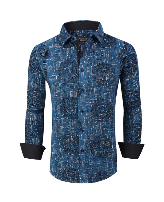 PAVINI MEN'S BUTTON UP LONG SLEEVE SHIRT (BLUE PVLS038-14)