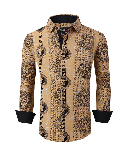 PAVINI MEN'S BUTTON UP LONG SLEEVE SHIRT (KHAKI PVLS038-15)