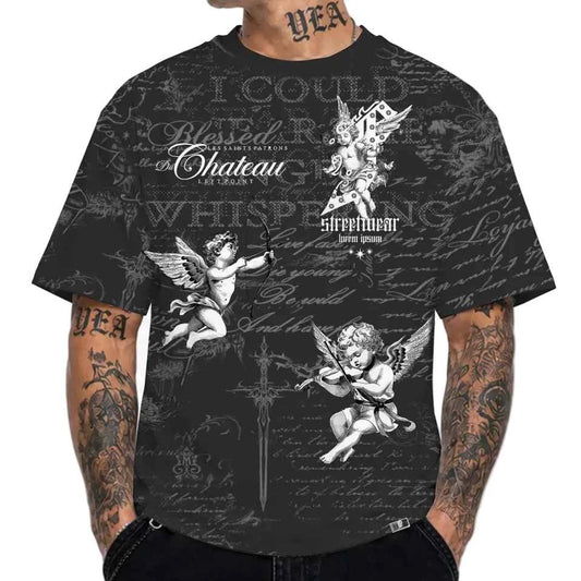 LEFT POINT MEN'S RHINESTONE DESIGN FUTURE STREETWEAR BLACK T-SHIRT