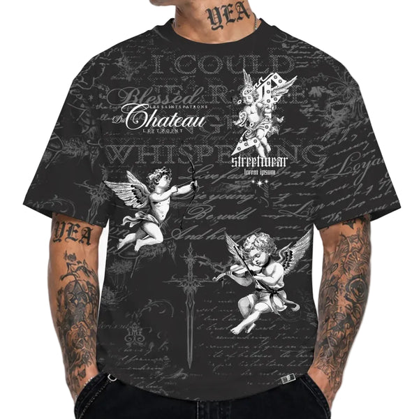 LEFT POINT MEN'S RHINESTONE DESIGN FUTURE STREETWEAR BLACK T-SHIRT