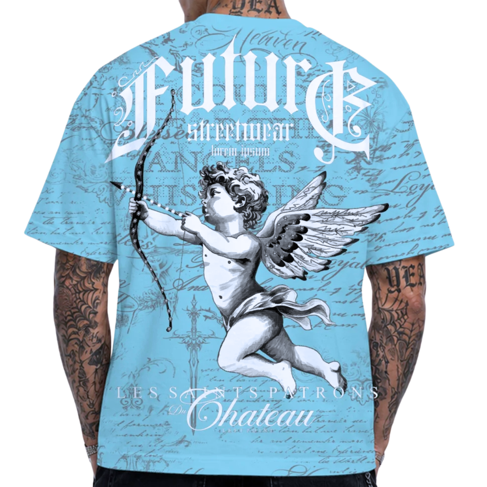 LEFT POINT MEN'S RHINESTONE DESIGN FUTURE STREETWEAR BLUE T-SHIRT