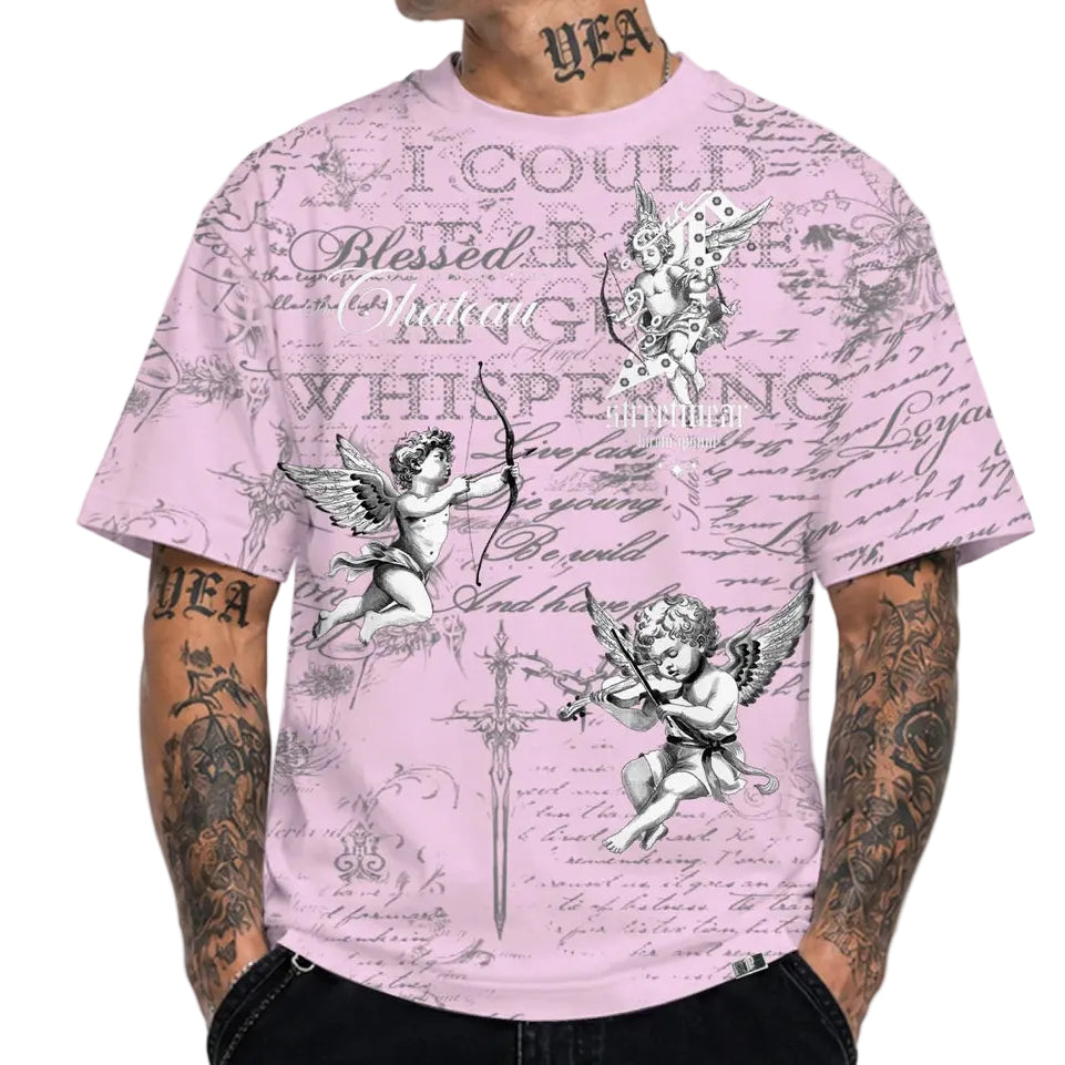 LEFT POINT MEN'S RHINESTONE DESIGN FUTURE STREETWEAR PINK T-SHIRT