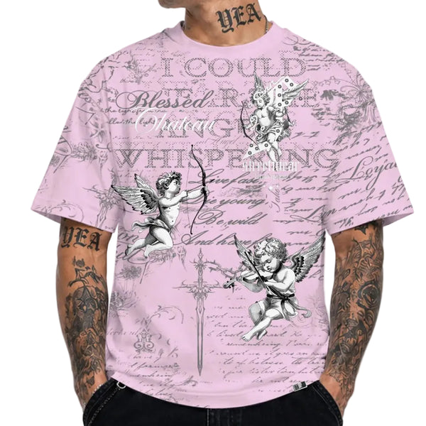 LEFT POINT MEN'S RHINESTONE DESIGN FUTURE STREETWEAR PINK T-SHIRT