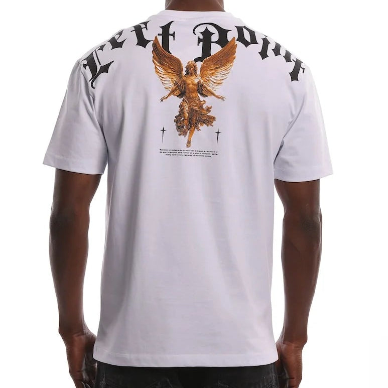 LEFT POINT MEN'S RHINESTONE DESIGN CUPID ANGEL WHITE T-SHIRT