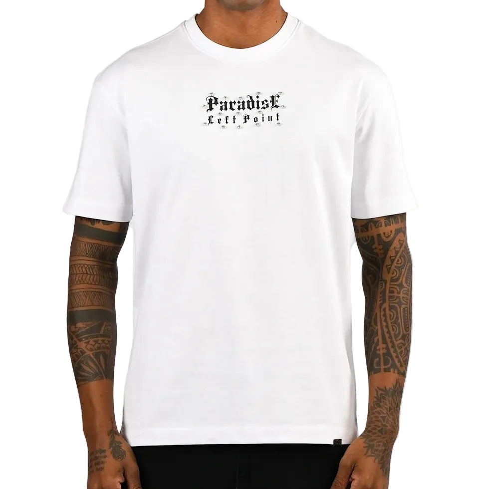 LEFT POINT MEN'S RHINESTONE DESIGN PARADISE WHITE T-SHIRT
