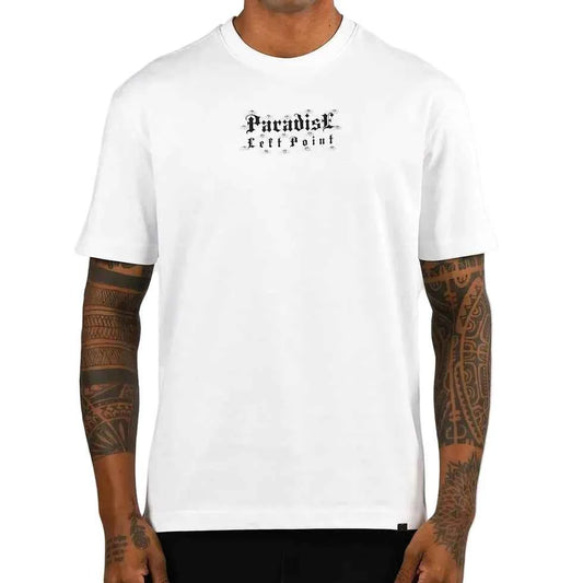 LEFT POINT MEN'S RHINESTONE DESIGN PARADISE WHITE T-SHIRT