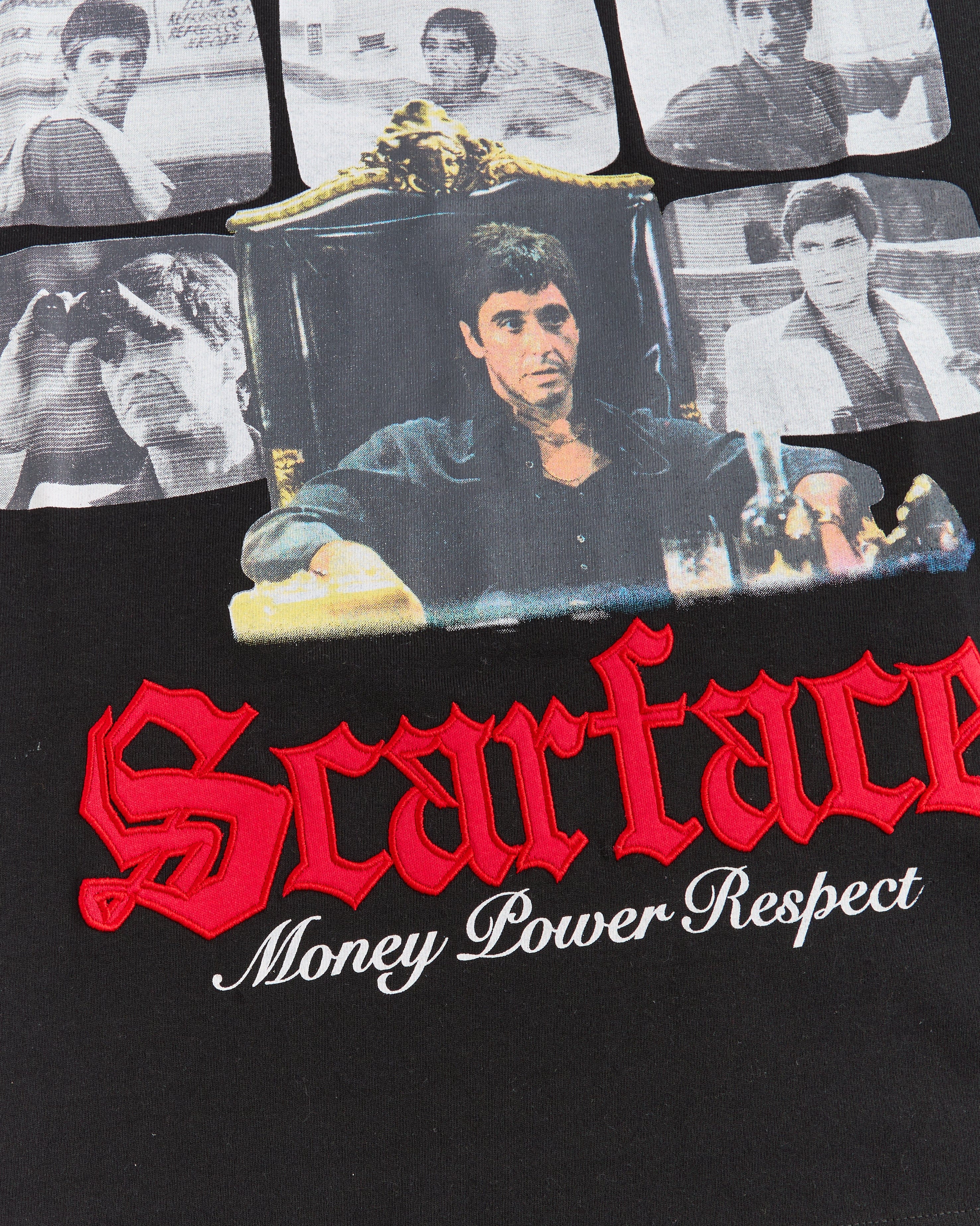 SCARFACE MONEY EMBROIDERED DESIGN BLACK T-SHIRT