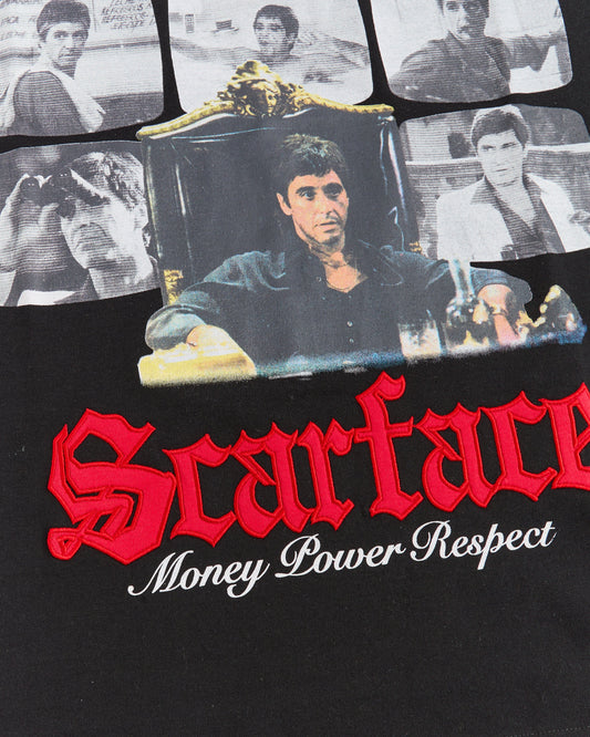 SCARFACE MONEY EMBROIDERED DESIGN BLACK T-SHIRT