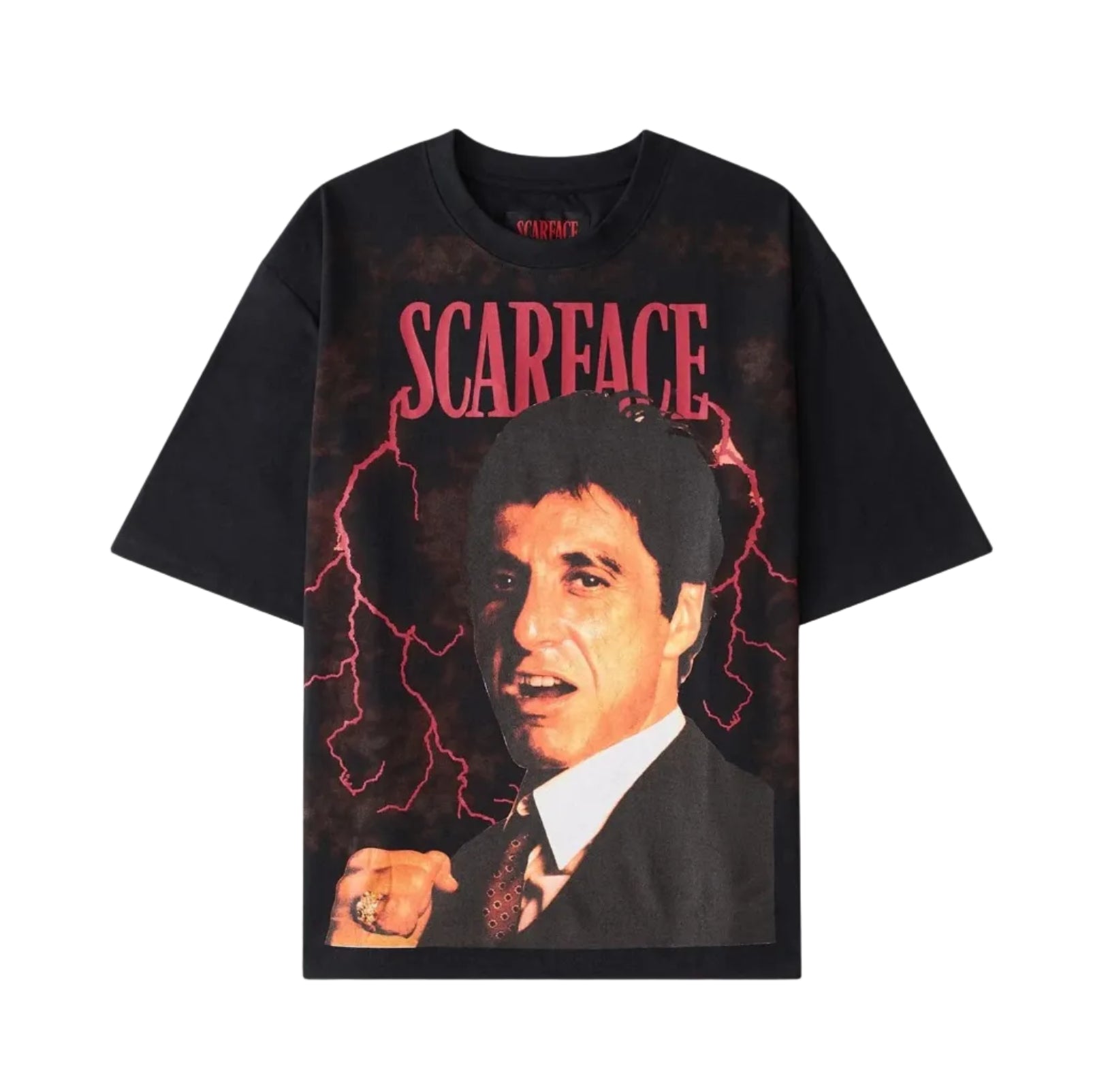 SCARFACE TONY MONTANA FRONT AND BACK GRAPHIC PRINT BLACK T-SHIRT