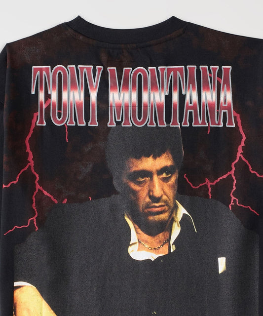 SCARFACE TONY MONTANA FRONT AND BACK GRAPHIC PRINT BLACK T-SHIRT