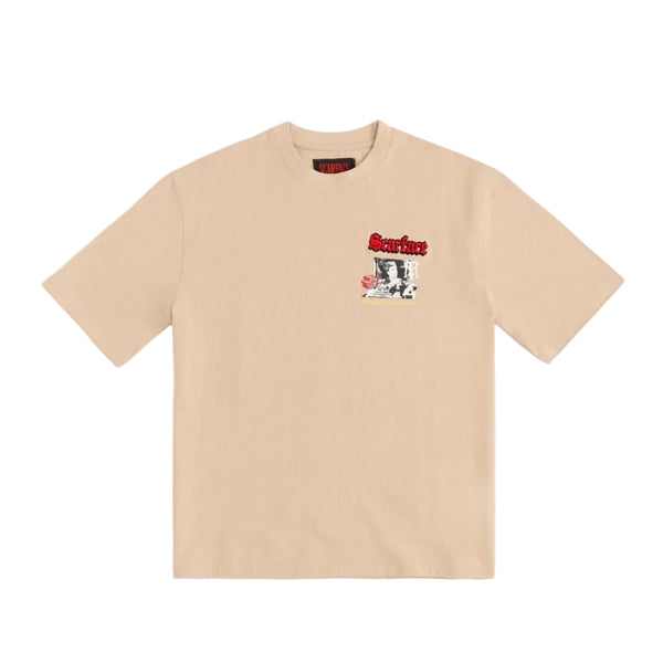 SCARFACE TONY MONTANA EMBROIDERY LARGE BACK PRINT KHAKI T-SHIRT