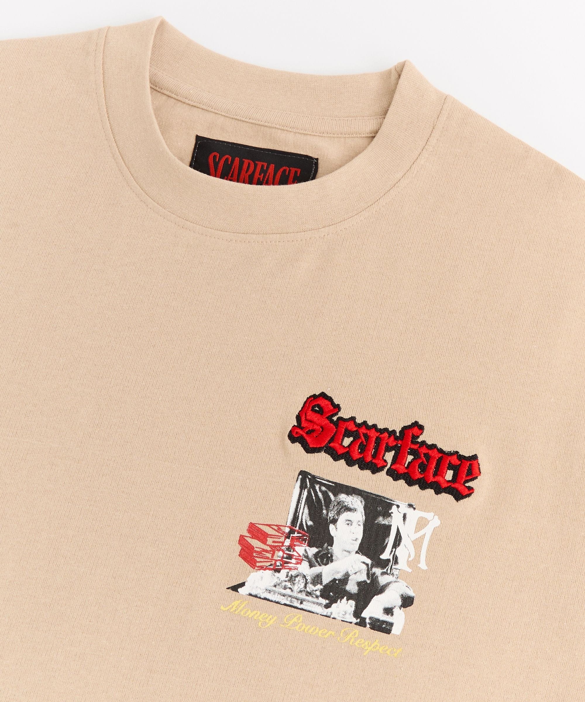 SCARFACE TONY MONTANA EMBROIDERY LARGE BACK PRINT KHAKI T-SHIRT