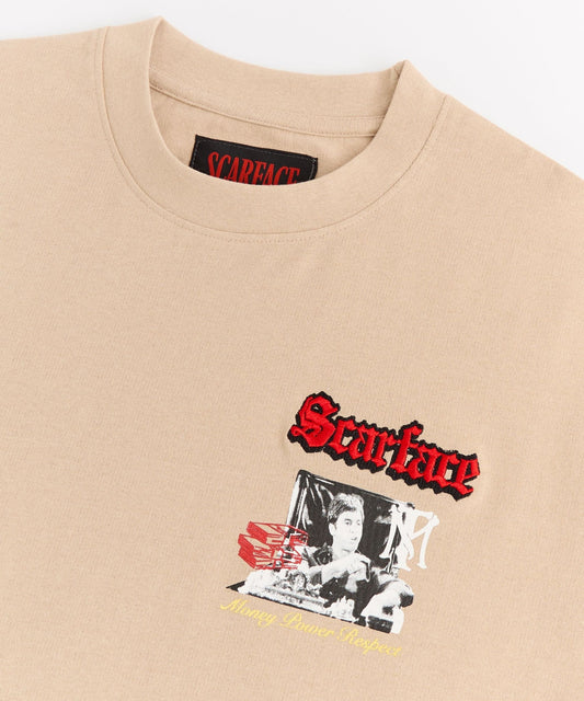SCARFACE TONY MONTANA EMBROIDERY LARGE BACK PRINT KHAKI T-SHIRT