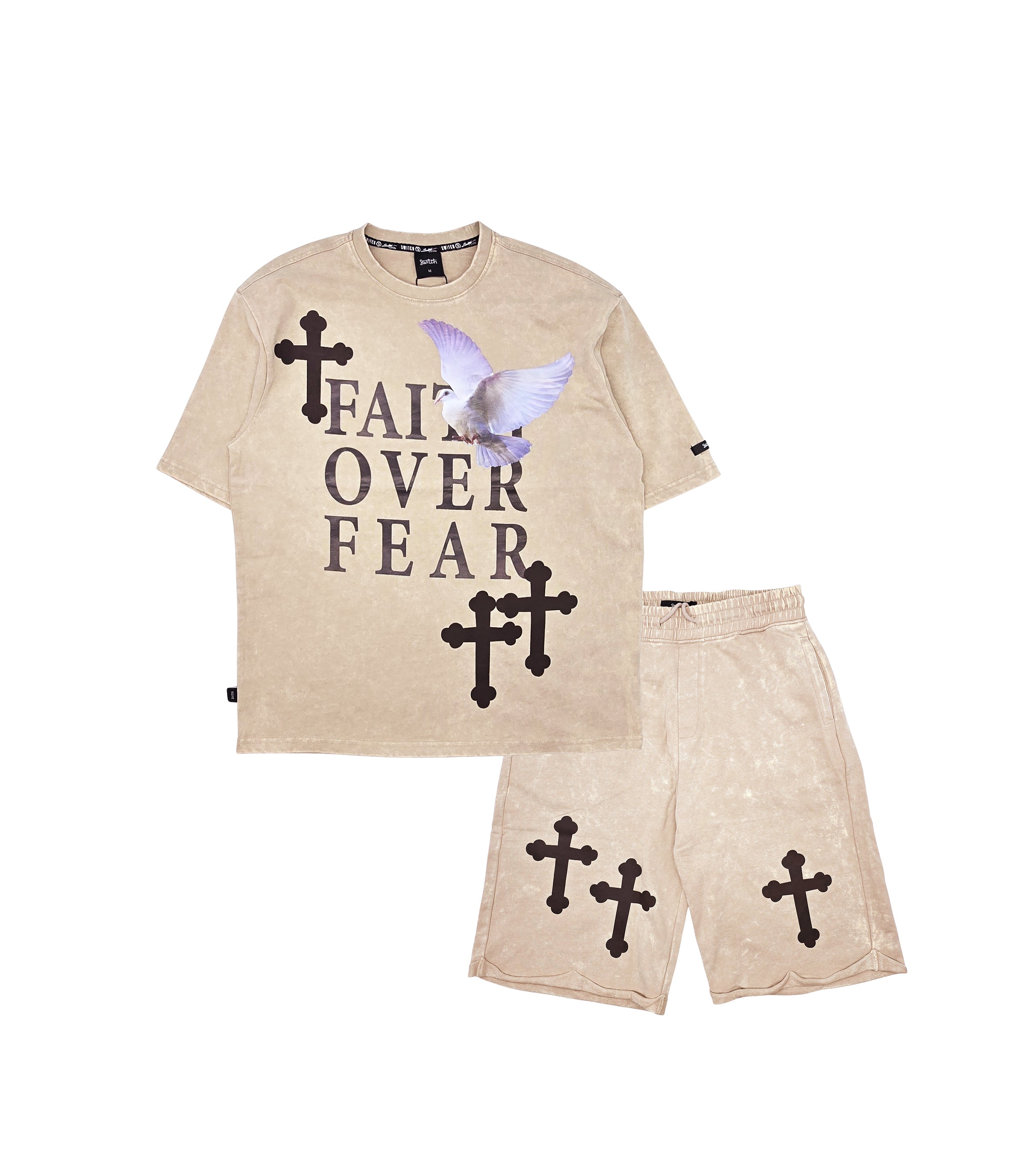 SWITCH MEN'S FAITH OVER FEAR GRAPHIC T-SHIRT/SHORTS SET (SAND)