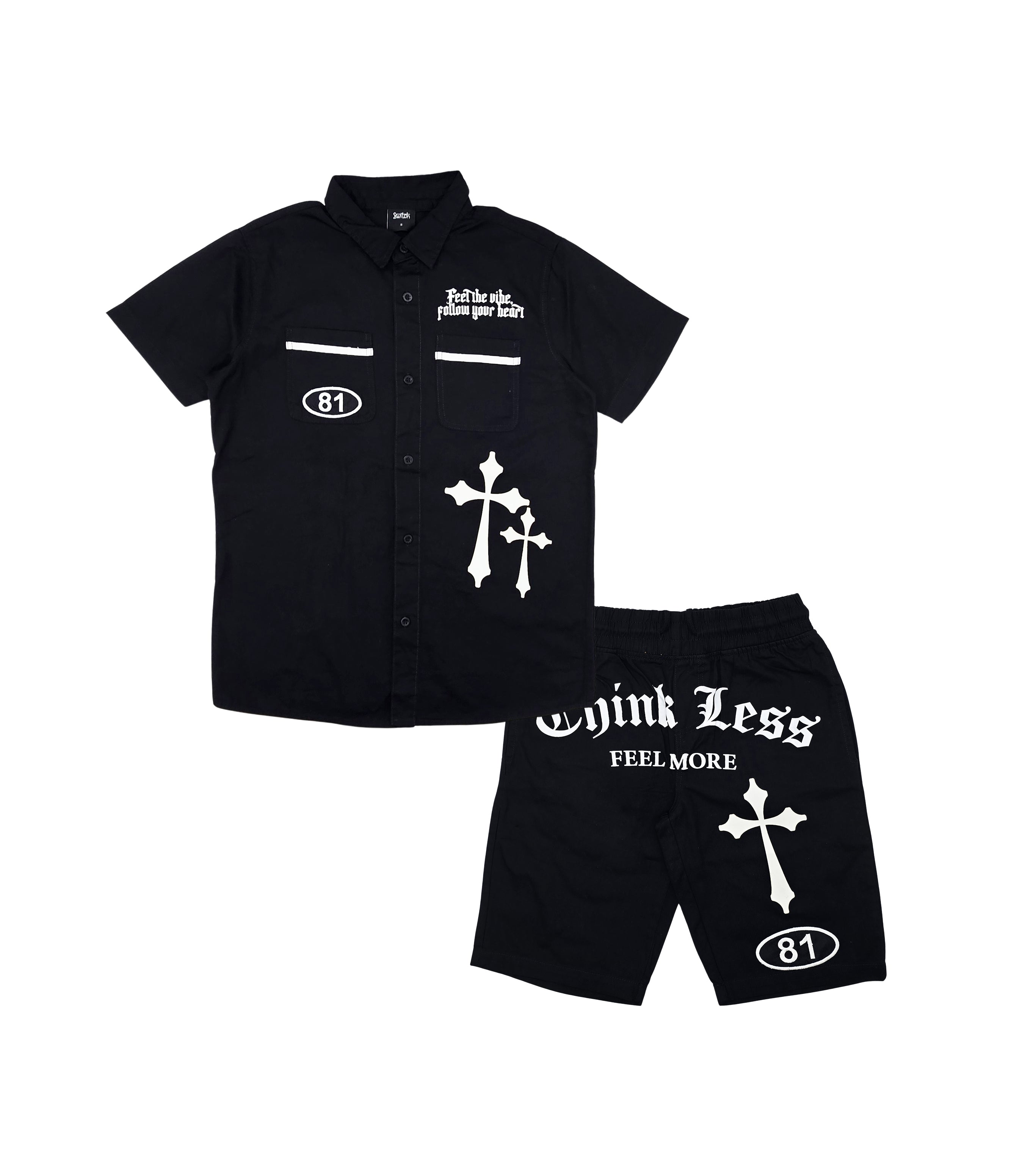 SWITCH MENS TURBO WOVEN SHORT SLEEVE SHIRT/SHORTS SET (BLACK)