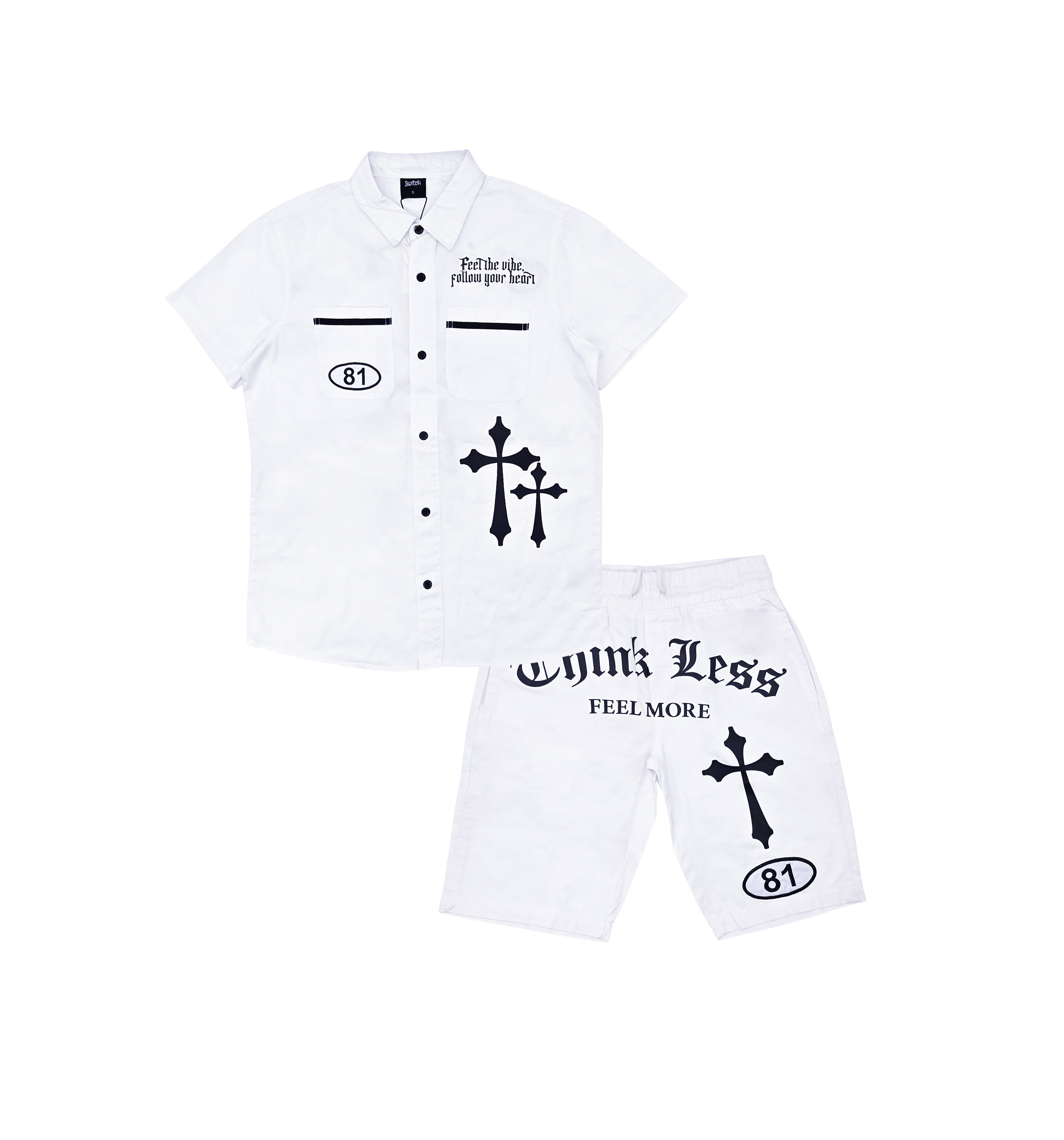 SWITCH MENS TURBO WOVEN SHORT SLEEVE SHIRT/SHORTS SET (WHITE)