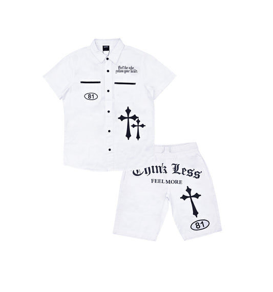 SWITCH MENS TURBO WOVEN SHORT SLEEVE SHIRT/SHORTS SET (WHITE)
