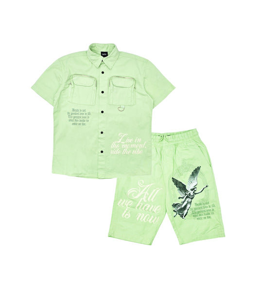 SWITCH MENS WOVEN LIVE IN THE MOMENT SHORT SLEEVE SHIRT/SHORTS SET (MINT GREEN)
