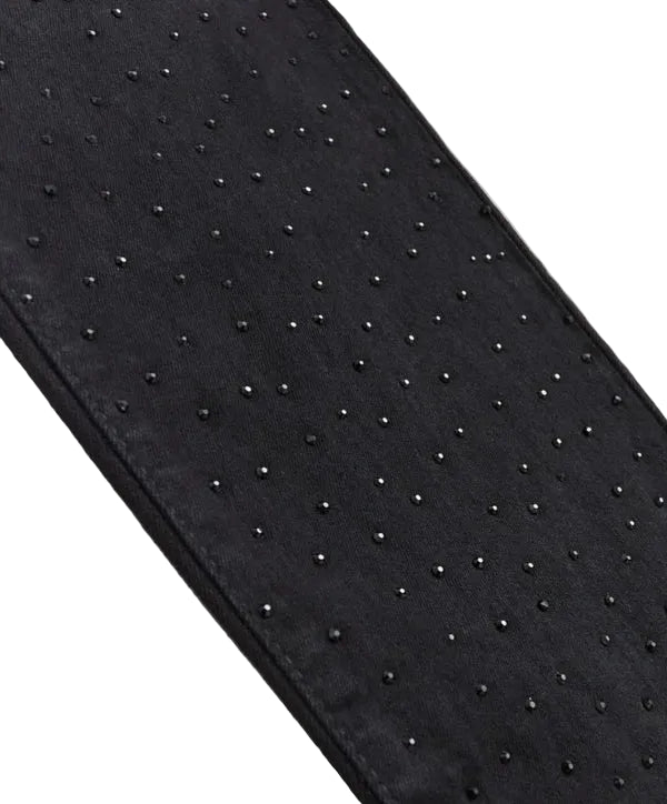 STONED OUT RHINESTONE ALL BLACK DENIM JEANS