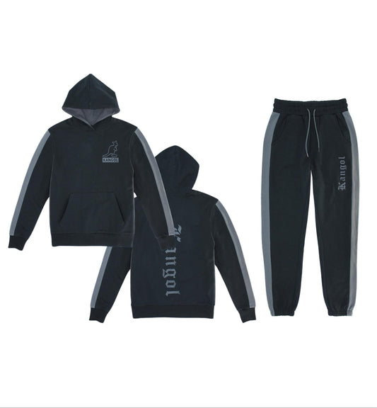 KANGOL MEN'S LOGO PRINT FLEECE TRACKSET (BLACK)