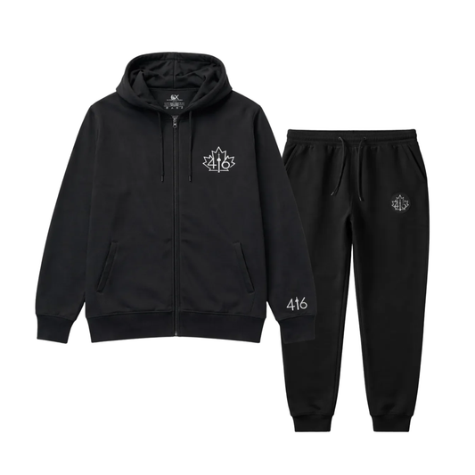 CITY OF DREAMS 416 MAPLE LEAF MEN'S ZIP-UP FLEECE TRACKSET (BLACK)